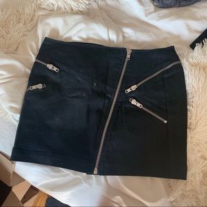 Black denim mini skirt with zippers